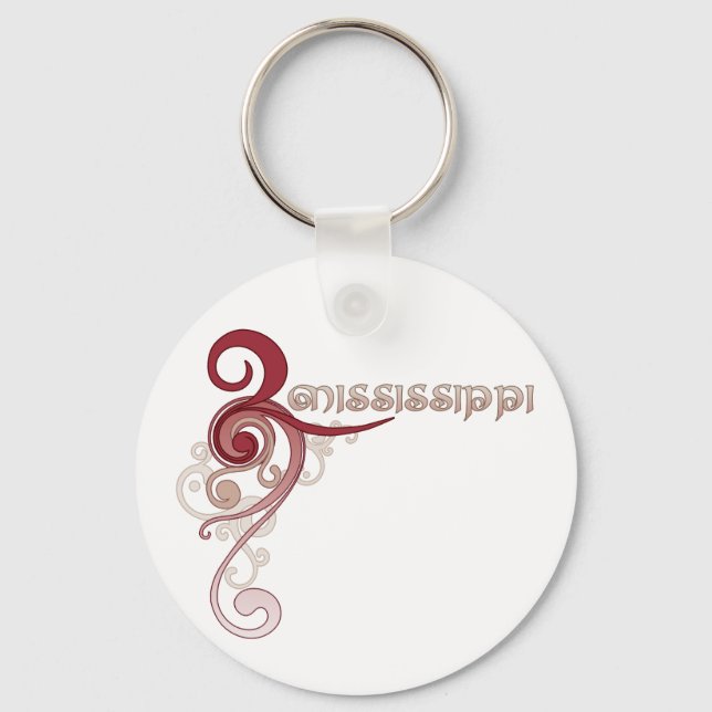 Pink Curly Swirl Mississippi Keychain (Front)
