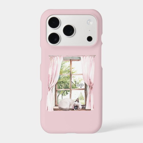 Pink Curtains Cat Nap Window iPhone 17 Pro Case