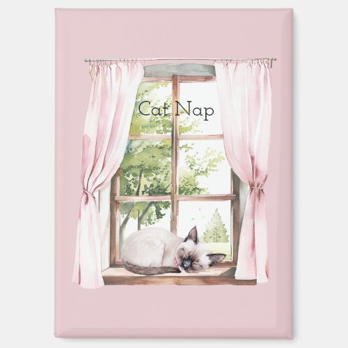 Pink Curtains Cat Nap Window Magnet