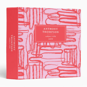 Pink Curve Wavy Squiggle Abstract Modern 3 Ring Binder