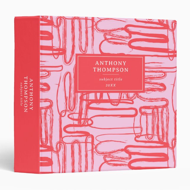 Pink Curve Wavy Squiggle Abstract Modern 3 Ring Binder (Front/Spine)