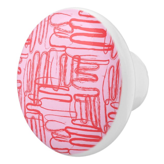 Pink Curve Wavy Squiggle Abstract Modern Ceramic Knob (Right)