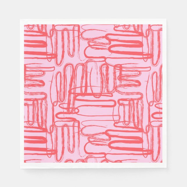 Pink Curve Wavy Squiggle Abstract Modern Napkins (Front)
