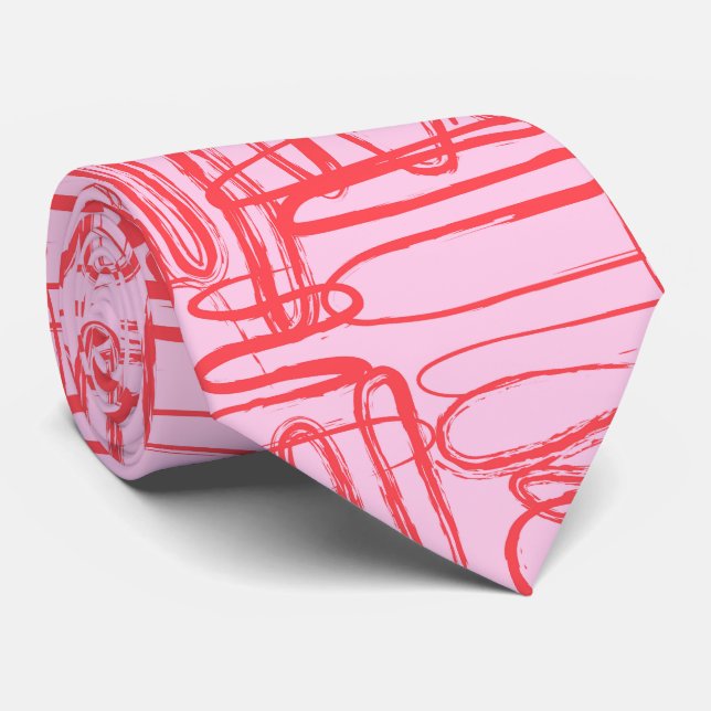 Pink Curve Wavy Squiggle Abstract Modern Neck Tie (Rolled)