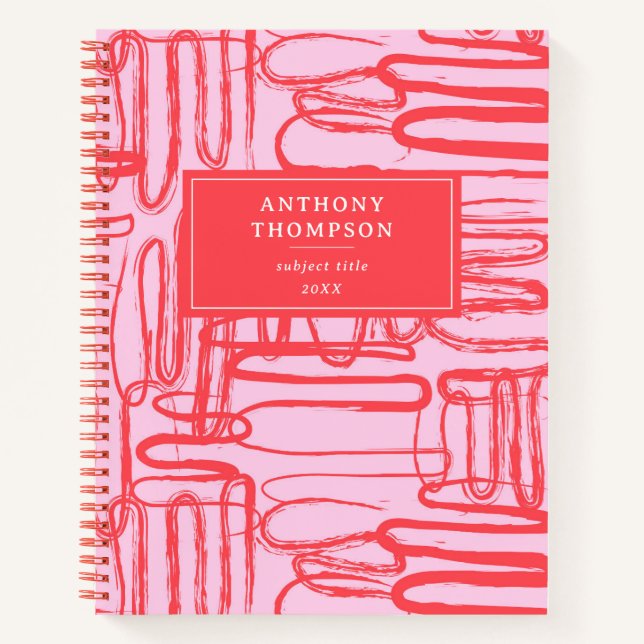 Pink Curve Wavy Squiggle Abstract Modern Notebook (Front)