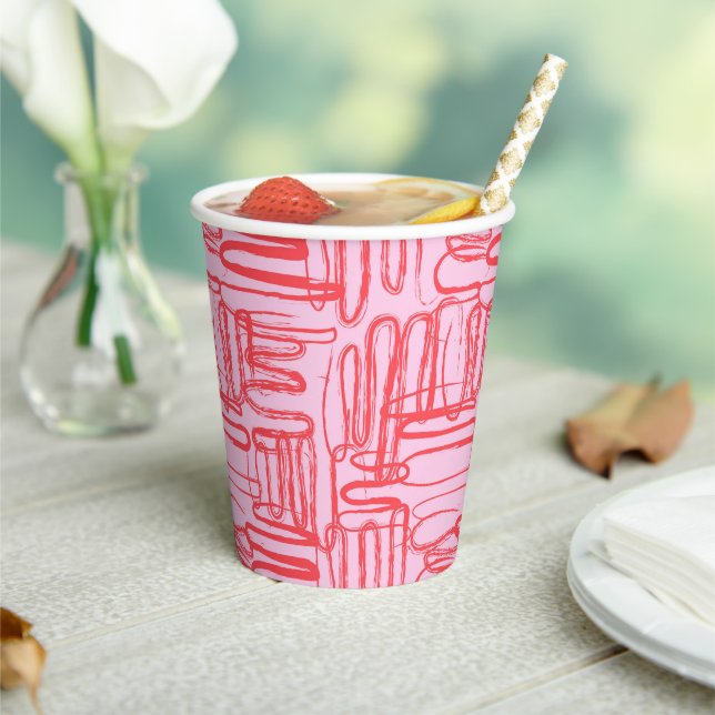 Pink Curve Wavy Squiggle Abstract Modern Paper Cups (Insitu)