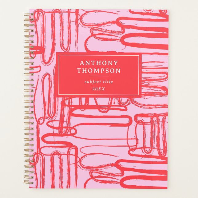 Pink Curve Wavy Squiggle Abstract Modern Planner (Front)