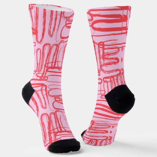 Pink Curve Wavy Squiggle Abstract Modern Socks (Angled)