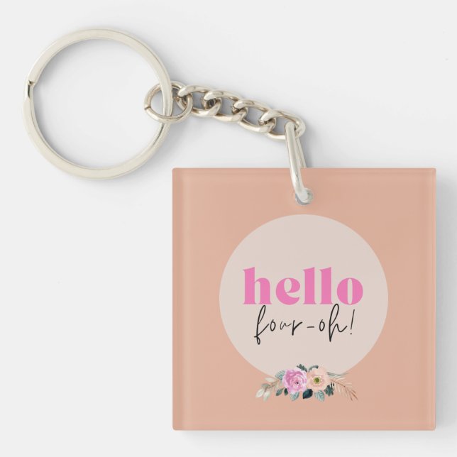 Pink Custom 40th birthday hello  Keychain (Front)