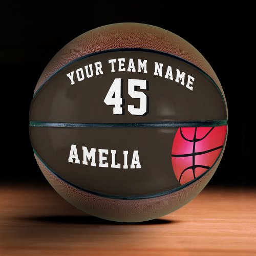 Pink Custom Basketball Ball Team Name Number