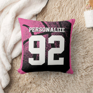 Pink custom basketball jersey number throw pillow