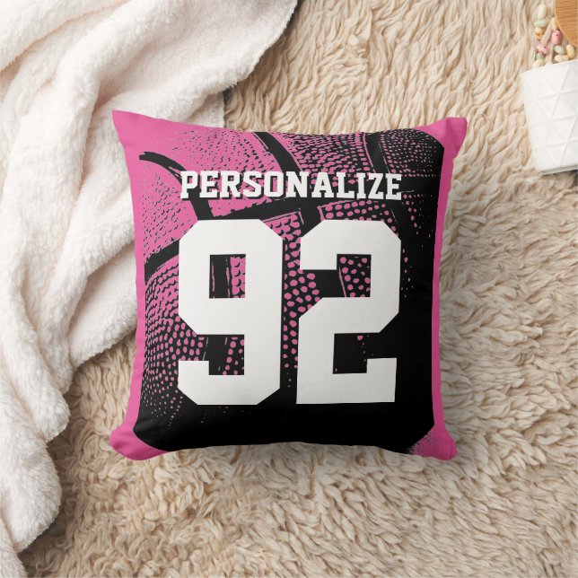 Pink custom basketball jersey number throw pillow (Blanket)