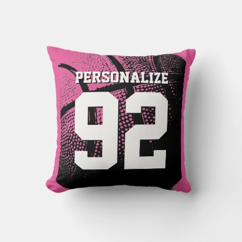 Pink custom basketball jersey number throw pillow
