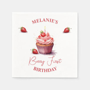 Pink Custom Berry First Birthday Cupcake Napkins