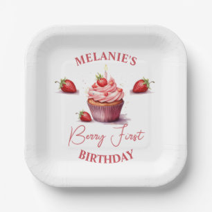 Pink Custom Berry First Birthday Party Paper Plates
