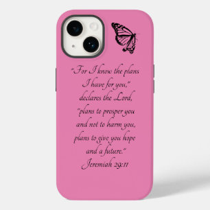 Pink Custom Bible Verse with Butterfly Case-Mate iPhone 14 Case