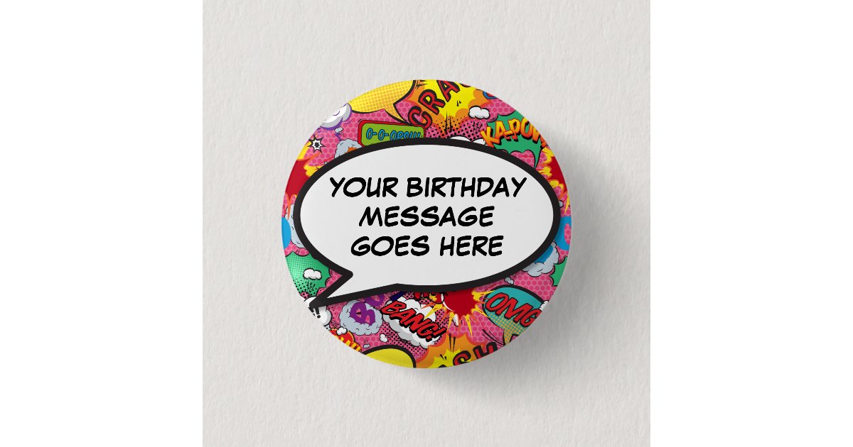 Pink Custom Comic Book Birthday Party Favor Button | Zazzle