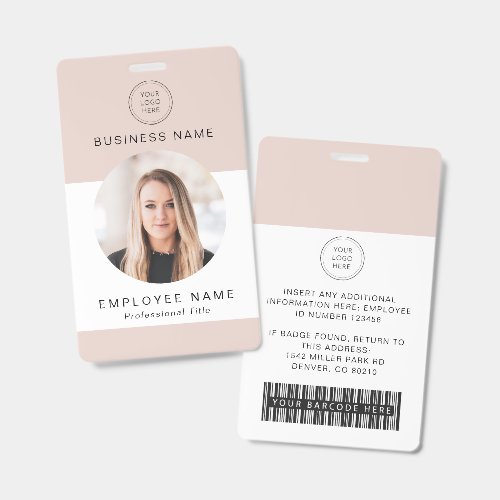 Pink Custom Employee Barcode Logo Photo Name Badge