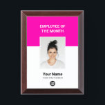 Pink Custom Employee of the Month Logo and Photo Award Plaque<br><div class="desc">Custom eyecatching cute girly neon pink Employee of the month Appreciation award plaque featuring Photo,  business company Logo,  employee Name and title. Any color,  any font,  no minimum.

employee of the month template,  custom employee of the month plaque</div>
