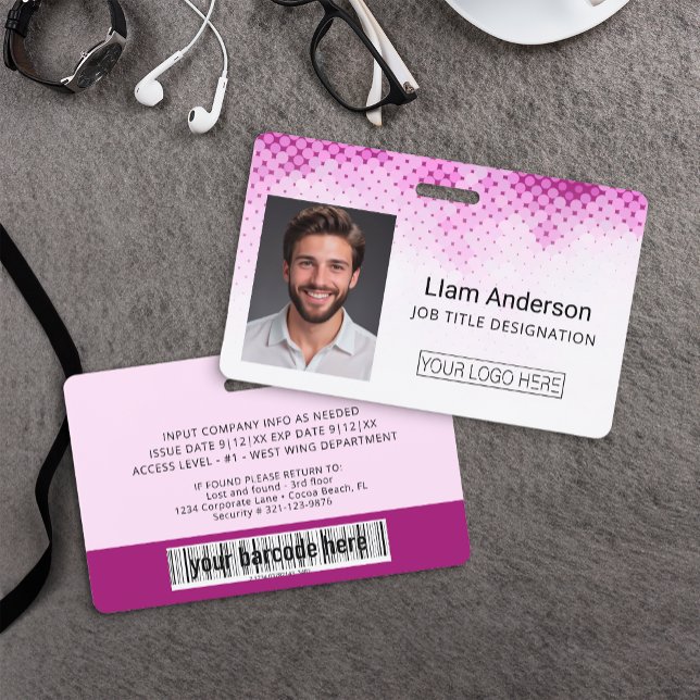 Pink Custom Employee Photo ID Badge (Custom Employee Photo Badge)