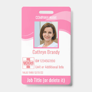 Pink custom Employee Security Id, logo, Bar Code Badge
