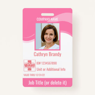 Pink custom Employee Security Id, logo, Bar Code Badge