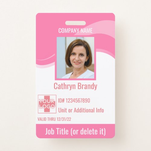 Pink custom Employee Security Id logo Bar Code Badge