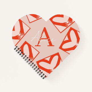 Pink Custom Girly Monogram Drip Heart Shaped Love Notebook