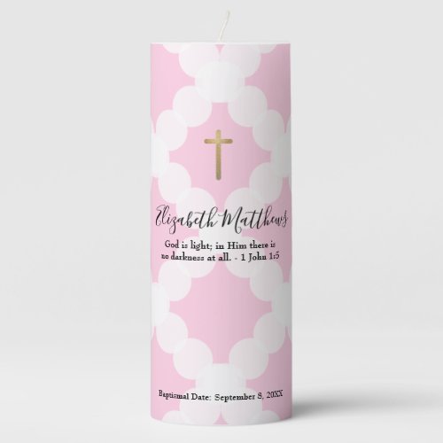 Pink custom God is light bible verse Baptism Pillar Candle
