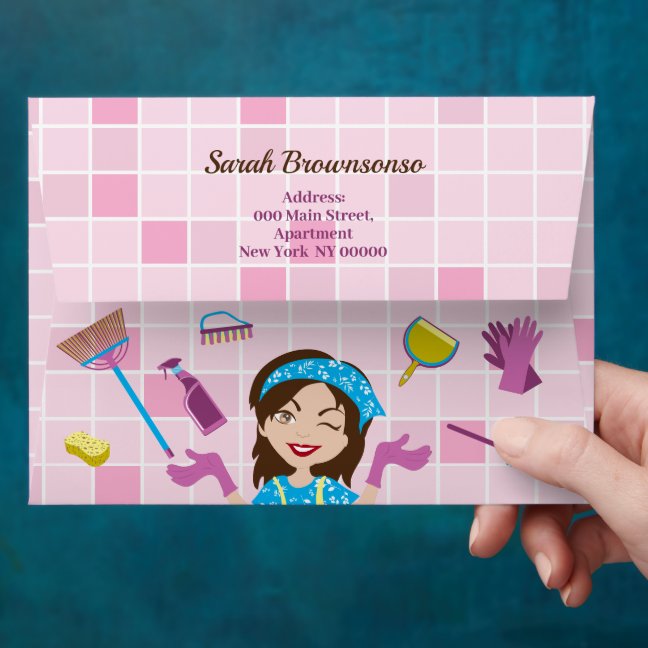 Pink Custom Haired Lady Cleaning Envelope