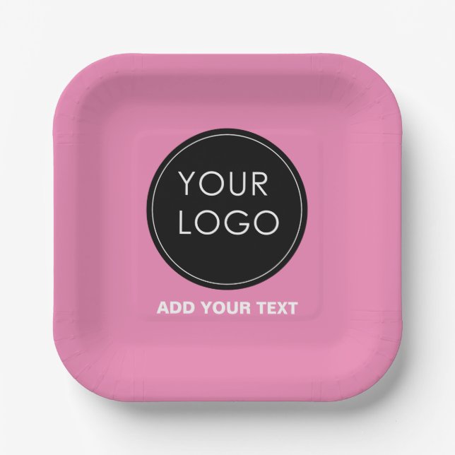 Pink Custom Logo Company Business Event  Paper Plates (Front)