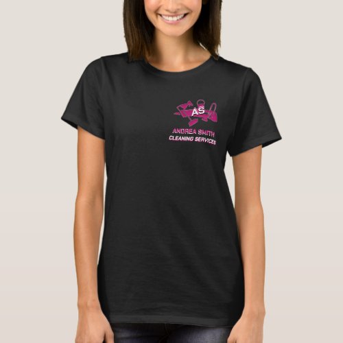 Pink Custom Logo Monogram Cleaning Services Black  T_Shirt