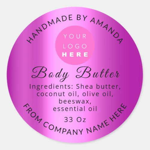 Pink Custom Logo Name Body Butter Cosmetics Classic Round Sticker