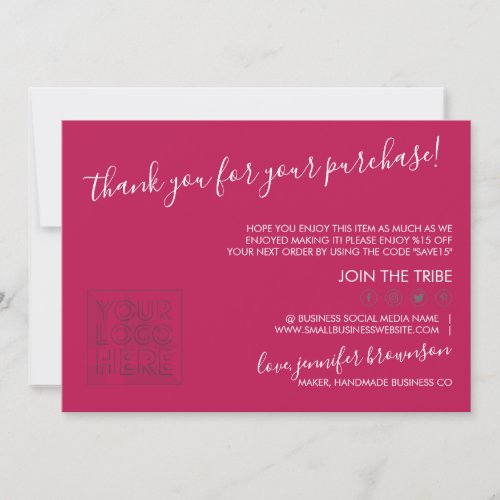 Pink Custom logo QR code Candle Care Instructions Thank You Card