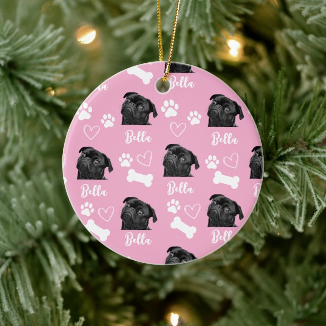 Pink Custom Love Paw Print Dog Lover Pet Photo Ceramic Ornament (Tree)
