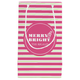 Pink Custom Merry & Bright Christmas Small Gift Bag