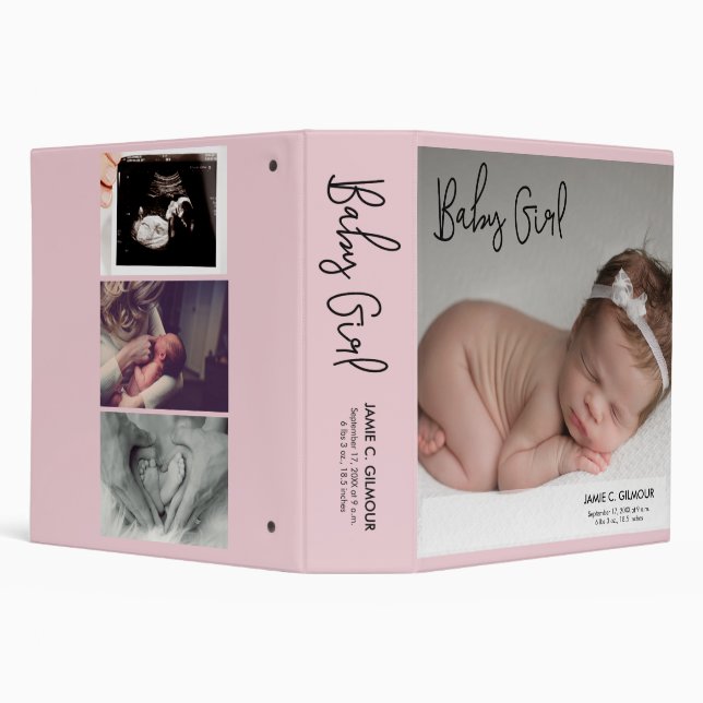 Pink Custom Modern Baby Girl Photo 3 Ring Binder (Background)