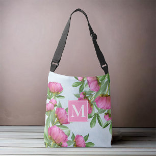 Pink Custom Monogram Floral  Crossbody Bag