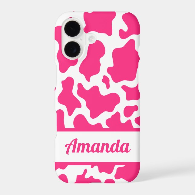 Pink Custom Name Cow Print Pattern Iphone Case (Back)