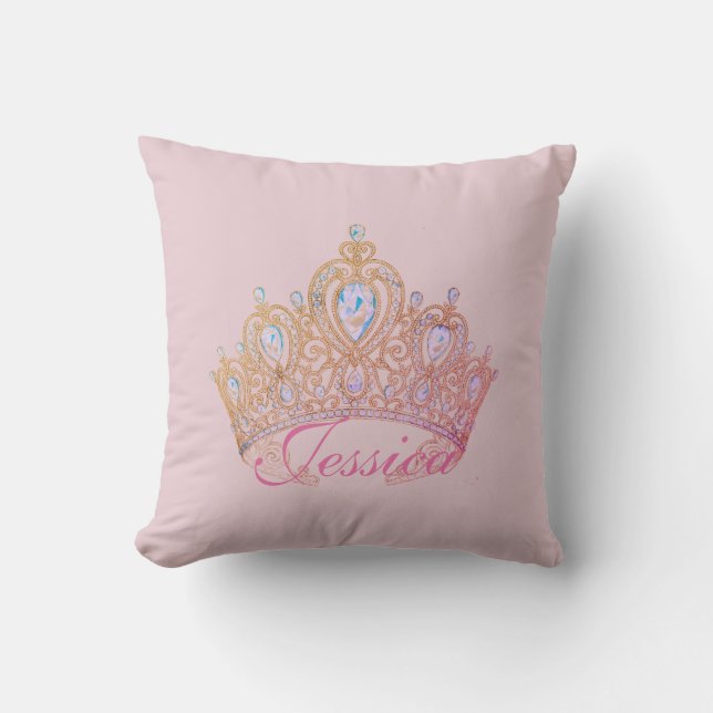 Pink Custom Name Crown Pillow (Front)