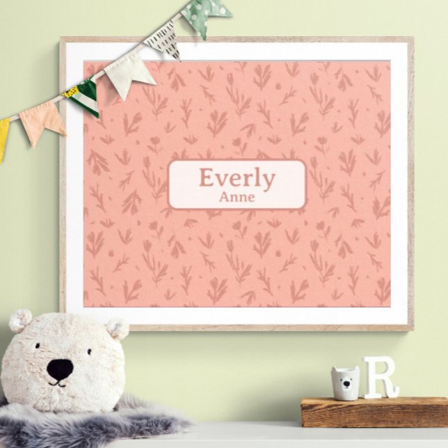 Pink Custom Name Decor Little Girls Room (Customize name! Shown with white mat and wood frame. (you will receive print only) Thank you!)