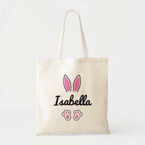 Pink Custom Name Easter Bunny Ears Feet Egg Hunt Tote Bag