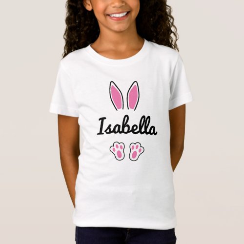 Pink Custom Name Easter Bunny Ears Feet T_Shirt