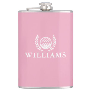 Pink Custom Name Monogram Golf Ball Flask