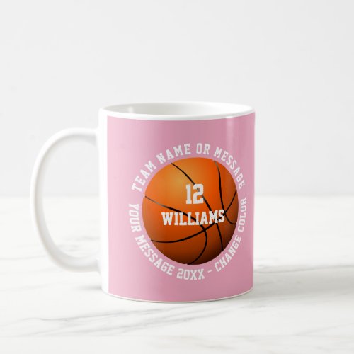 Pink Custom Name Number Team Basketball Coffee Mug