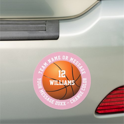 Pink Custom Name Number Team Name Basketball Car Magnet