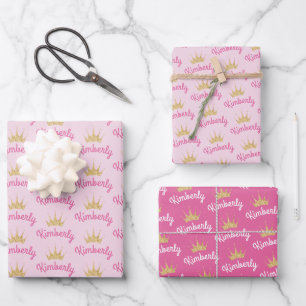 Pink Custom Name Personalized Wrapping Paper Sheets