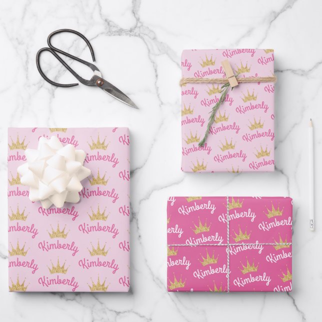 Pink Custom Name Personalized Wrapping Paper Sheets (Front)