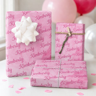 Pink Custom Name Personalized Wrapping Paper Sheets