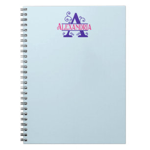 Pink Custom Name Purple Floral Monogram Personal  Notebook